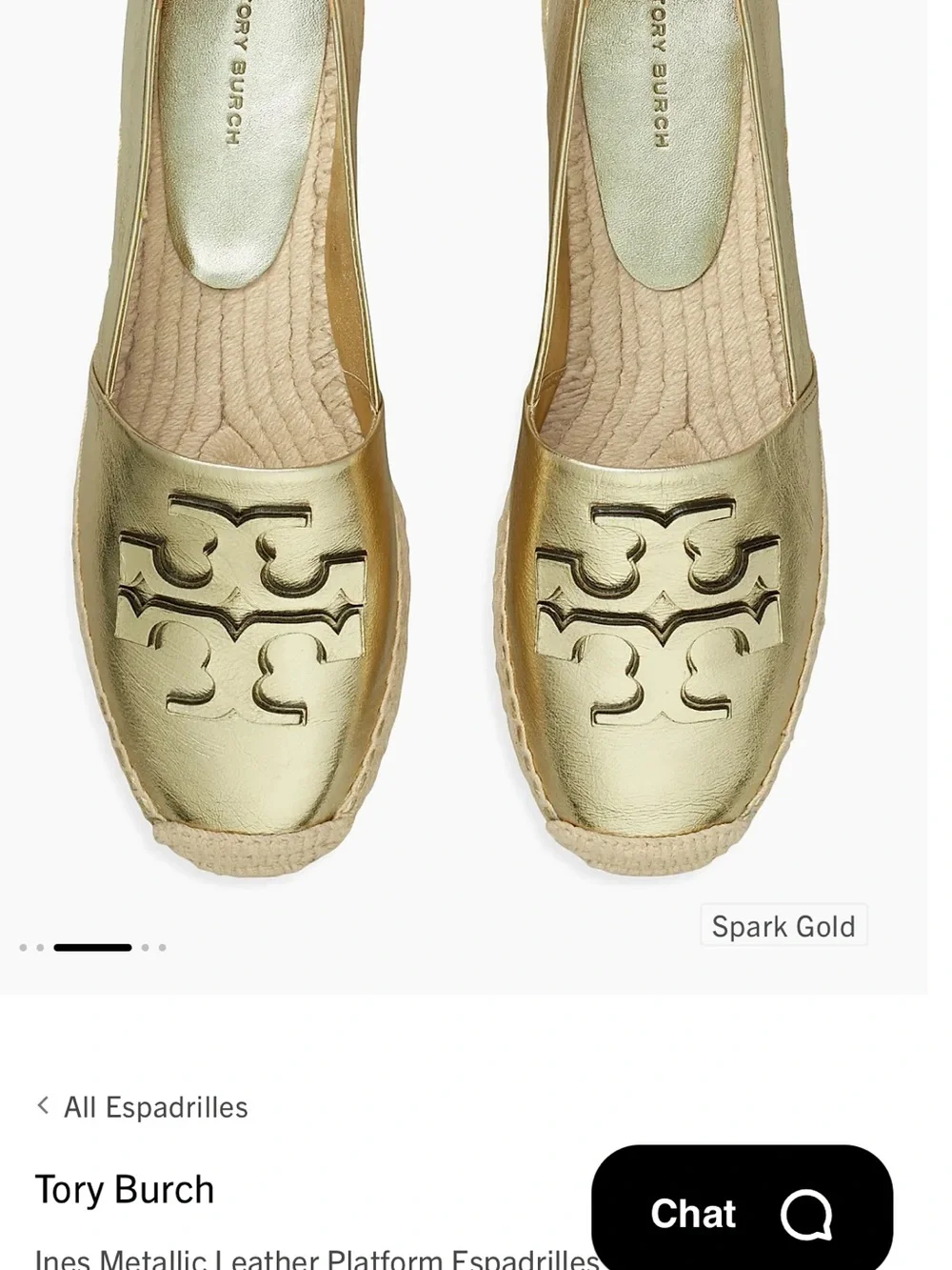Tory Burch Metallic Gold Leather Espadrille Loafer
